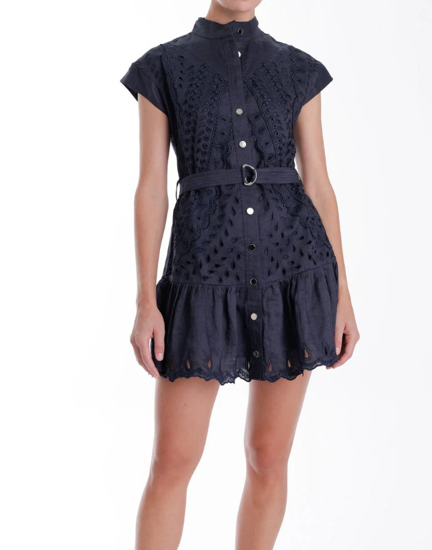 Karina Grimaldi Aruba	Embroidered	Mini	Dress - Navy - Gabrielle's Biloxi