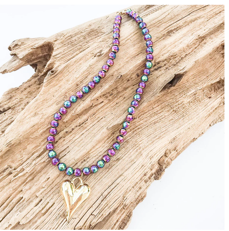 Virtue 8mm Gemstone with Puff Heart - Mardi Gras - Gabrielle's Biloxi