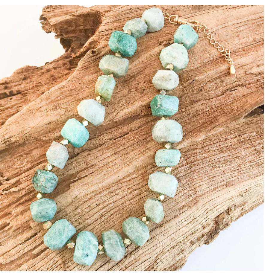 Virtue Chunk Statement Brass Necklace - Amazonite - Gabrielle's Biloxi