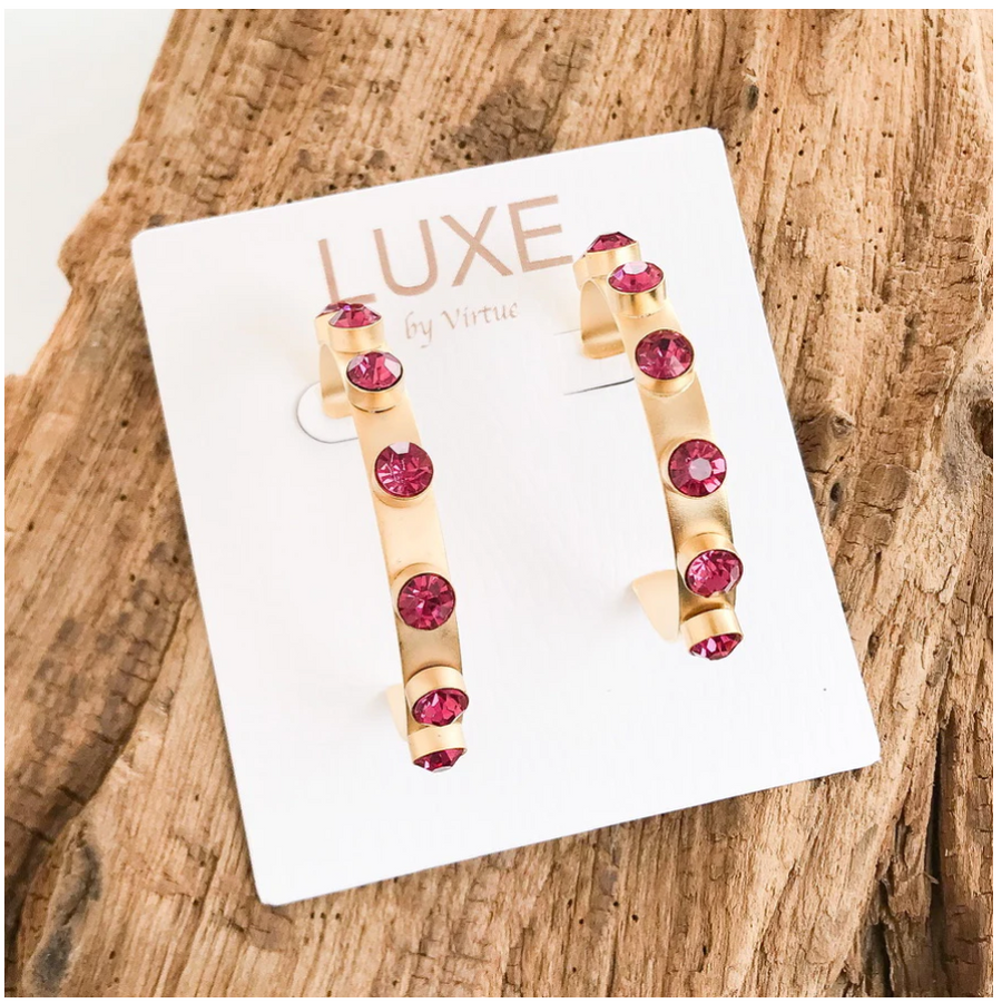 Virtue The Hadley Studded Rhinestone Hoops - Hot Pink - Gabrielle's Biloxi