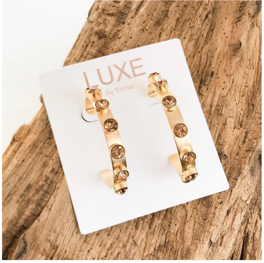 Virtue The Hadley Studded Rhinestone Hoops - Champagne - Gabrielle's Biloxi