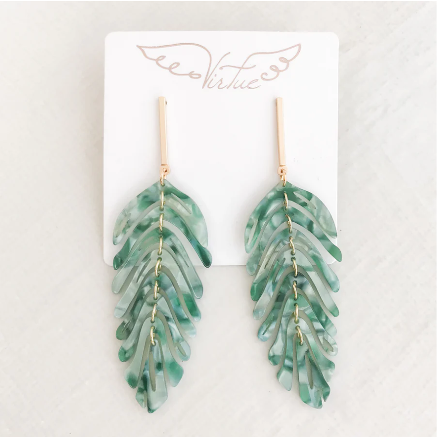 Virtue Bar Post with Acrylic Leaf Earrings - Light Green - Gabrielle's Biloxi