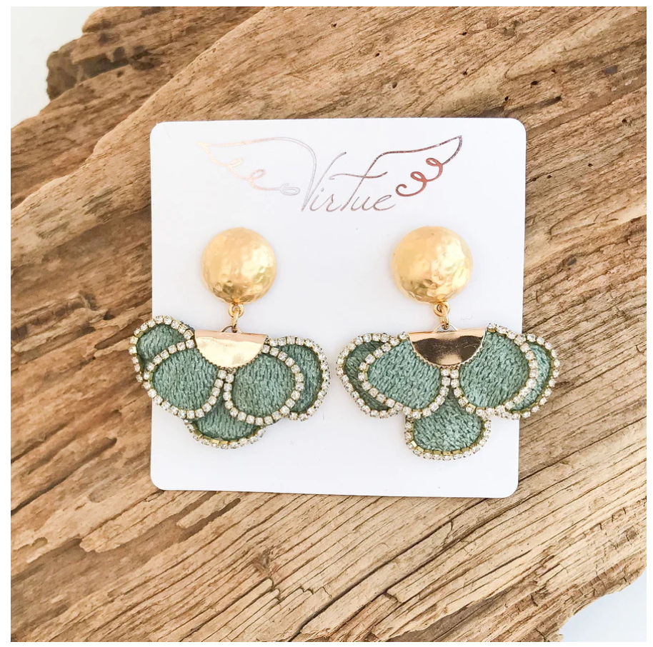 Virtue Rhinestone Flower on Hammered Dome Earrings - Gabrielle's Biloxi