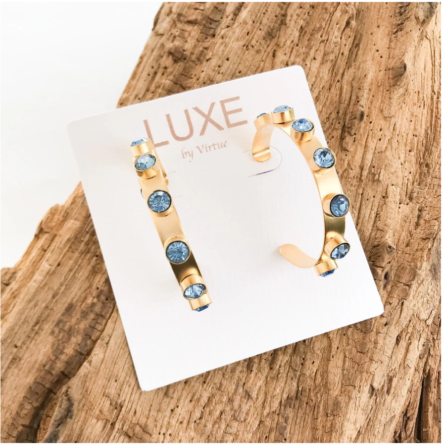 Virtue The Hadley Studded Rhinestone Hoops - Cornflower Blue - Gabrielle's Biloxi