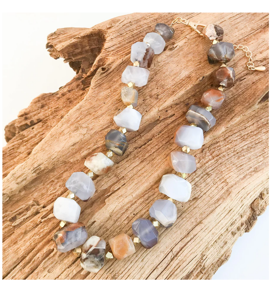 Virtue Chunk Statement Brass Necklace - Chalcedony - Gabrielle's Biloxi