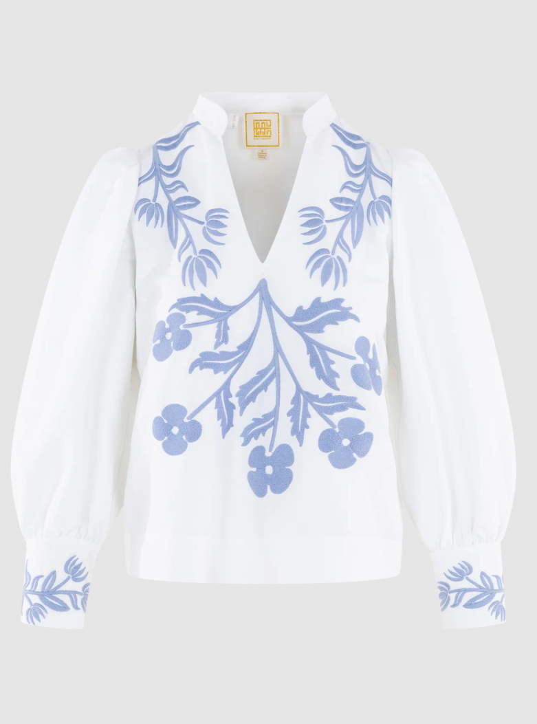 Emily McCarthy Hampton Top - Dutch Tile Linen - Gabrielle's Biloxi