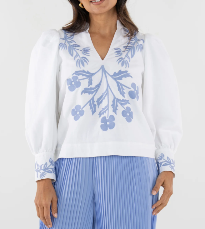 Emily McCarthy Hampton Top - Dutch Tile Linen - Gabrielle's Biloxi