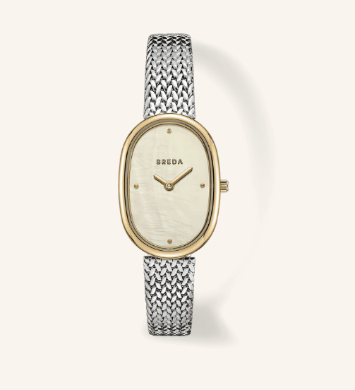 BREDA Women's 'Jane Tethered' Silver and Gold Mesh Bracelet Watch, 23MM - Gabrielle's Biloxi
