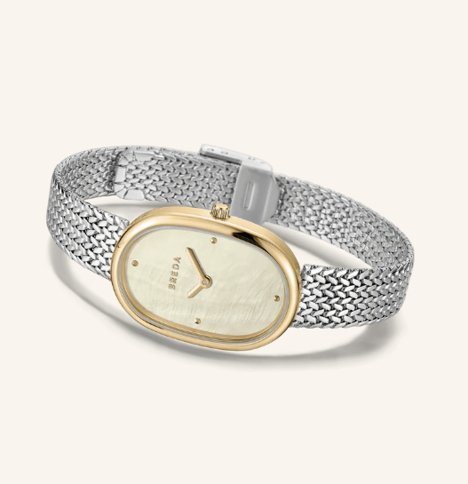 BREDA Women's 'Jane Tethered' Silver and Gold Mesh Bracelet Watch, 23MM - Gabrielle's Biloxi