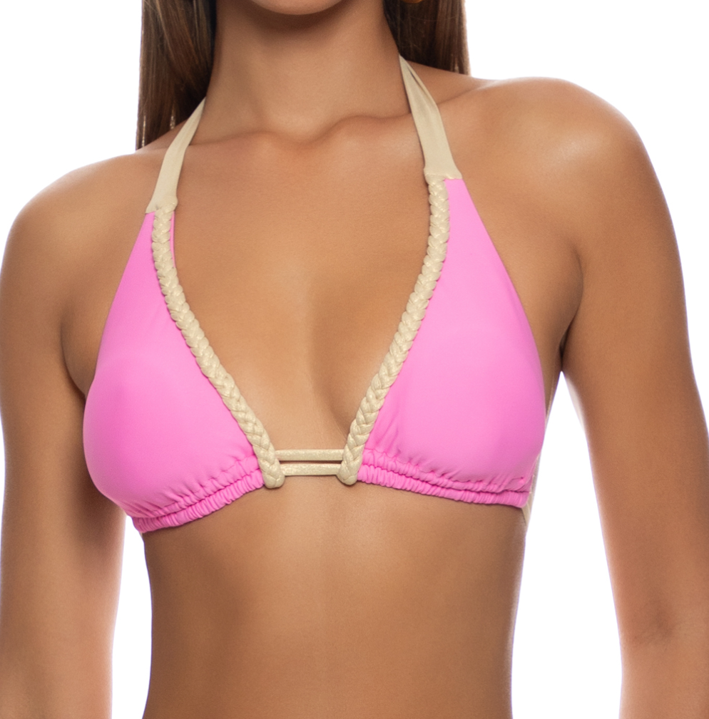 Luli Fama Braided Triangle Halter Top - Pink - Gabrielle's Biloxi
