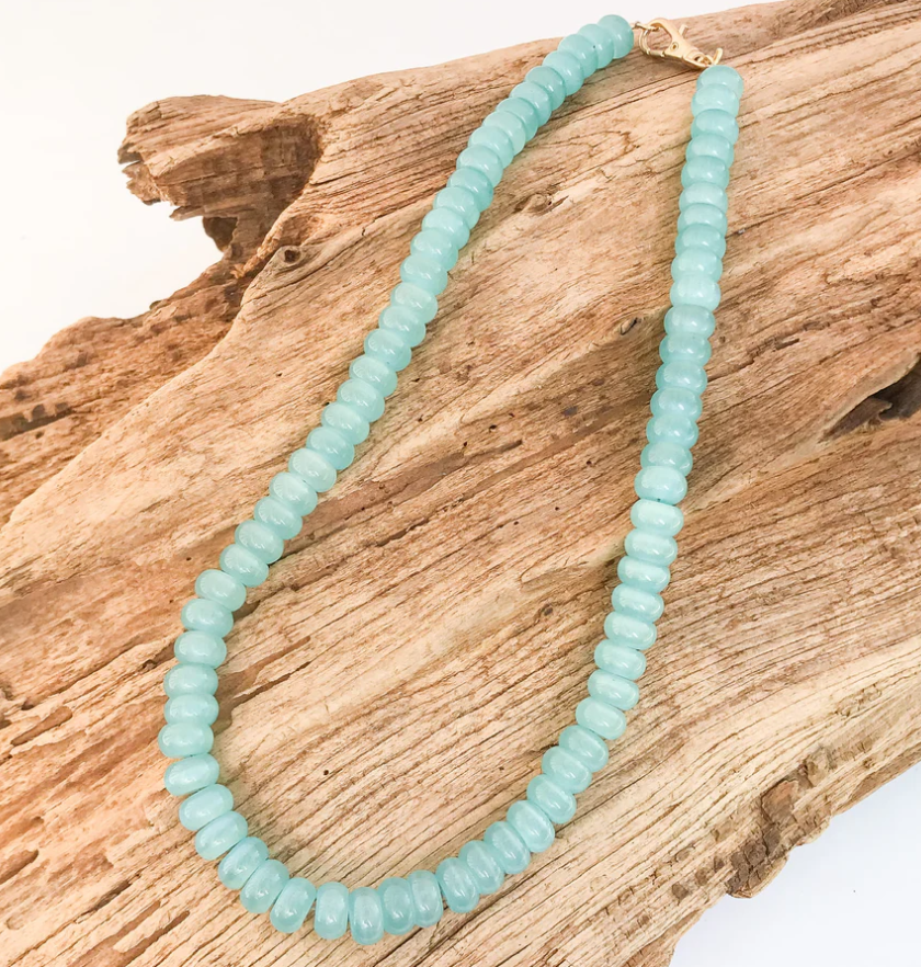 Virtue Rondelle 18" Swivel Clasp Necklace - Aqua Cateye - Gabrielle's Biloxi