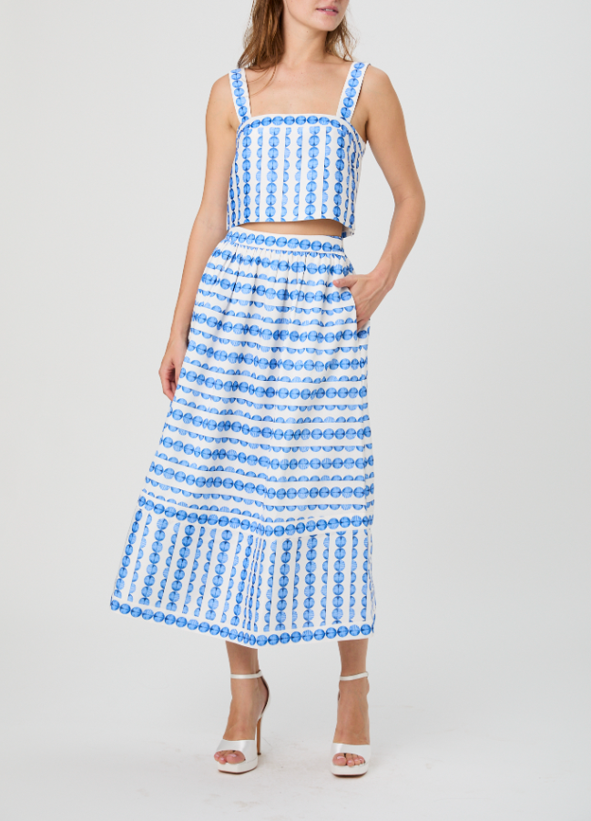 Structured Taffeta Midi Skirt- True Blue - Gabrielle's Biloxi