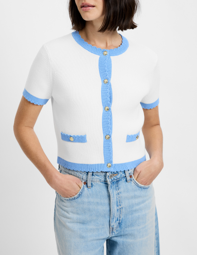 Bennet Rib Knit Ss Top - Summer White-Blue - Gabrielle's Biloxi