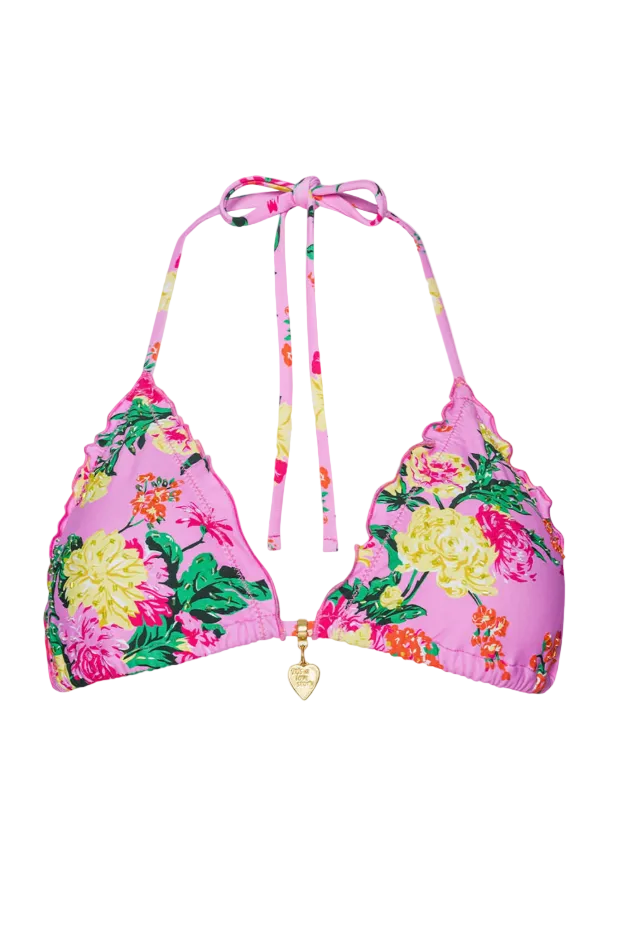 PQ Swim Embroidered Lettuce Edge Triangle Top - Dahlia - Gabrielle's Biloxi