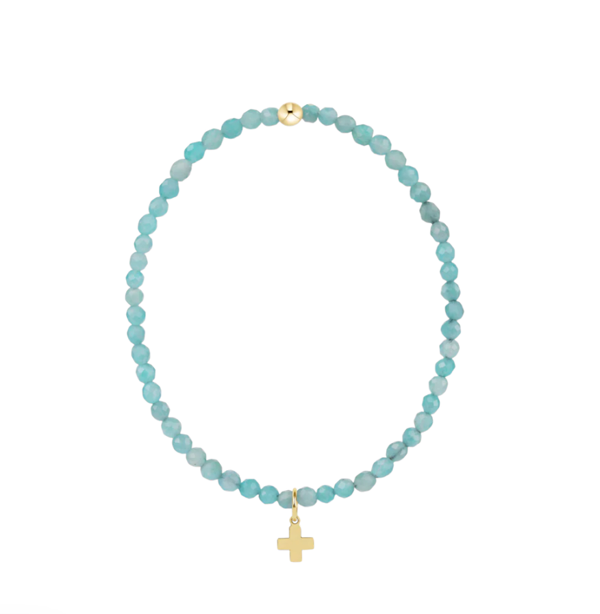 Enewton Classic Amazonite 3mm Bracelet - Signature Cross Gold Charm - Gabrielle's Biloxi