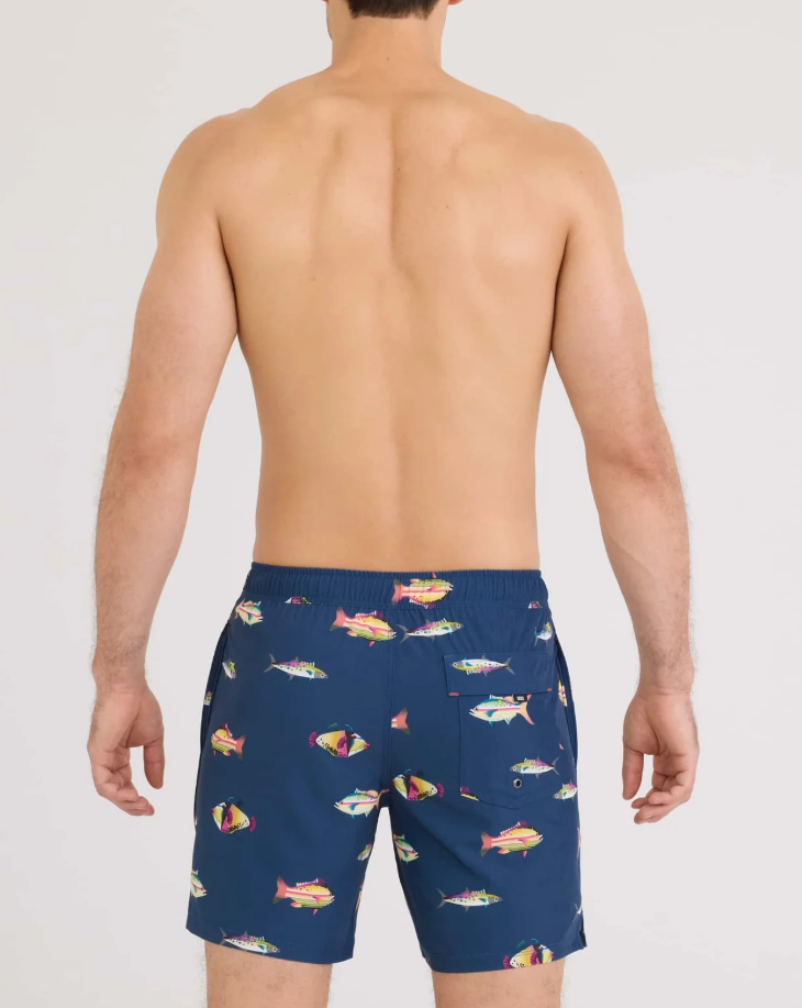Saxx Oh Buoy 2N1 Volley 7" - Gulf Fish Dark Denim - Gabrielle's Biloxi