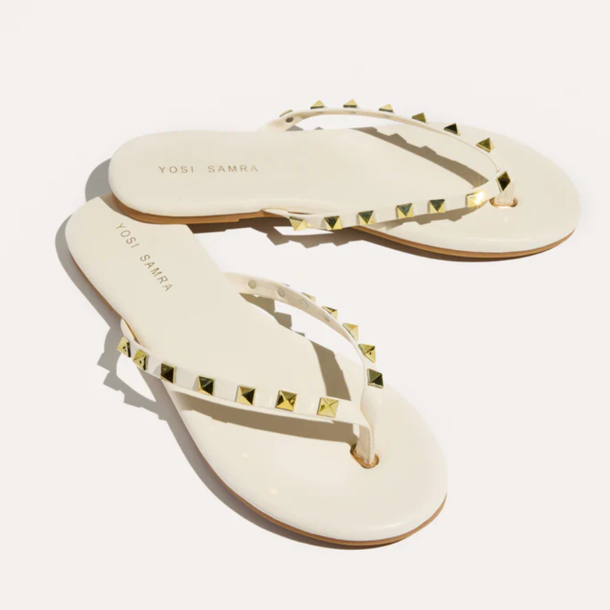 Yosi Samra Rivington Stud Flip Flop - Cream/Gold - Gabrielle's Biloxi