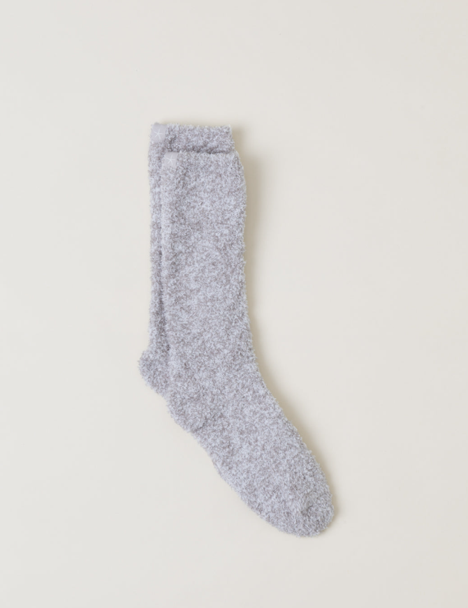 Barefoot Dreams CozyChic Heathered Socks - Oyster/White - Gabrielle's Biloxi