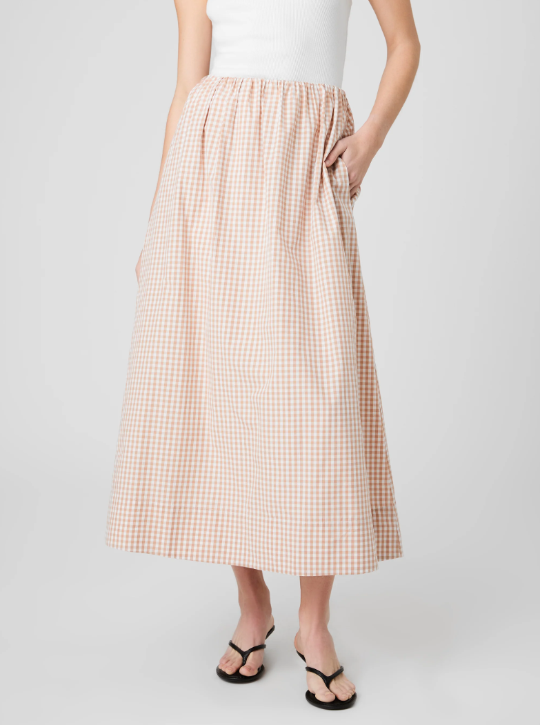 Petite Gingham Ruched Midi Skirt - Almond - Gabrielle's Biloxi