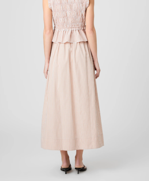 Petite Gingham Ruched Midi Skirt - Almond - Gabrielle's Biloxi