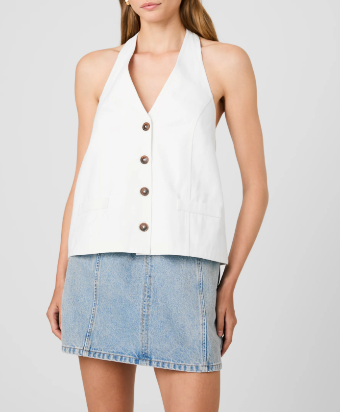 Keller Cotton Boxy Halter Top - Summer White - Gabrielle's Biloxi