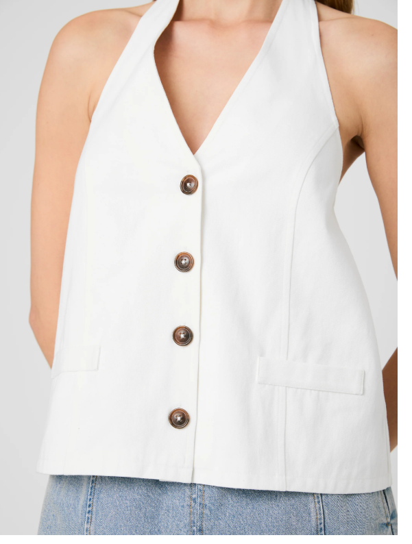 Keller Cotton Boxy Halter Top - Summer White - Gabrielle's Biloxi