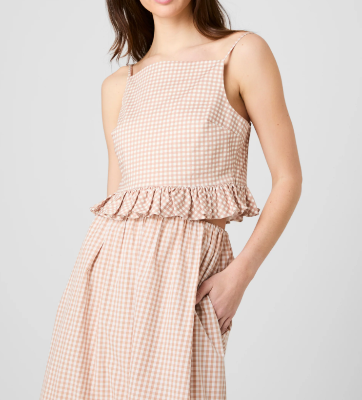 Lilah Gingham Top - Almond - Gabrielle's Biloxi