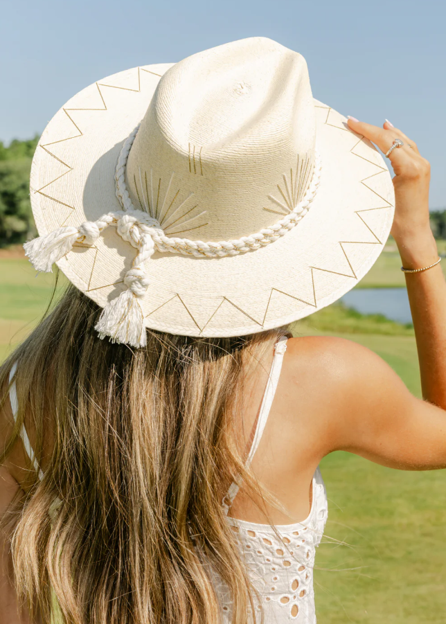 Tipsy Threads White Palm, Cabo Agave, Gold Zig Zag Hat - Gabrielle's Biloxi