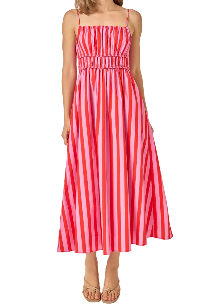 Stripe Sleeveless Maxi Dress - Pink/Red - Gabrielle's Biloxi