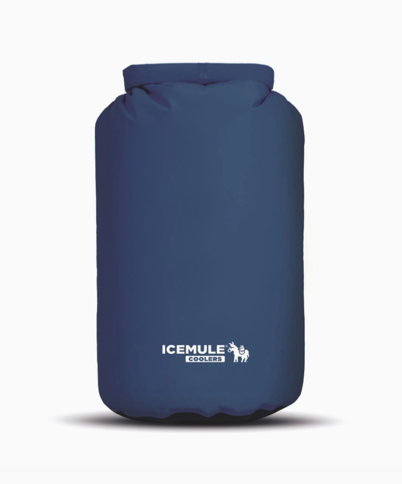 Blue cooler bag with IceMule logo on a white background