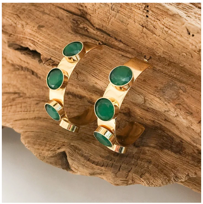 Virtue The Halston Thick Cat Eye Hoops LUXE - Emerald