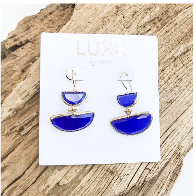 Virtue The Regina LUXE Double Bezel Drop Stone Earring - Royal