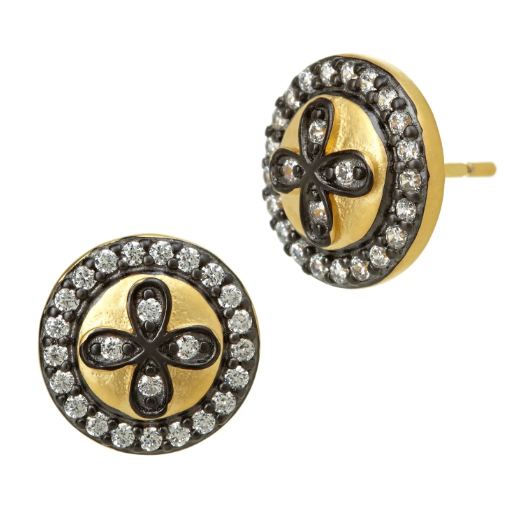 Freida Rothman Clover Stud Earrings - Black & Gold