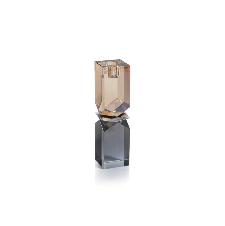 Vienna Artistry Two-Tone Crystal Candle Holder - Smoke & Gold - Tall
