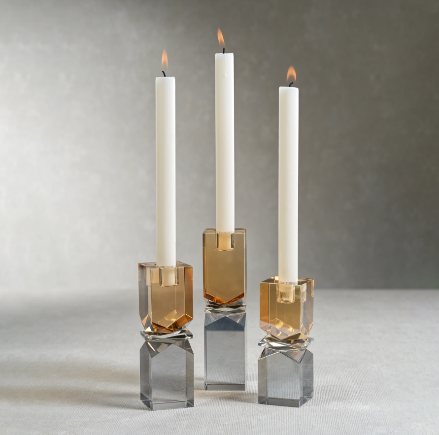 Vienna Artistry Two-Tone Crystal Candle Holder - Smoke & Gold - Tall