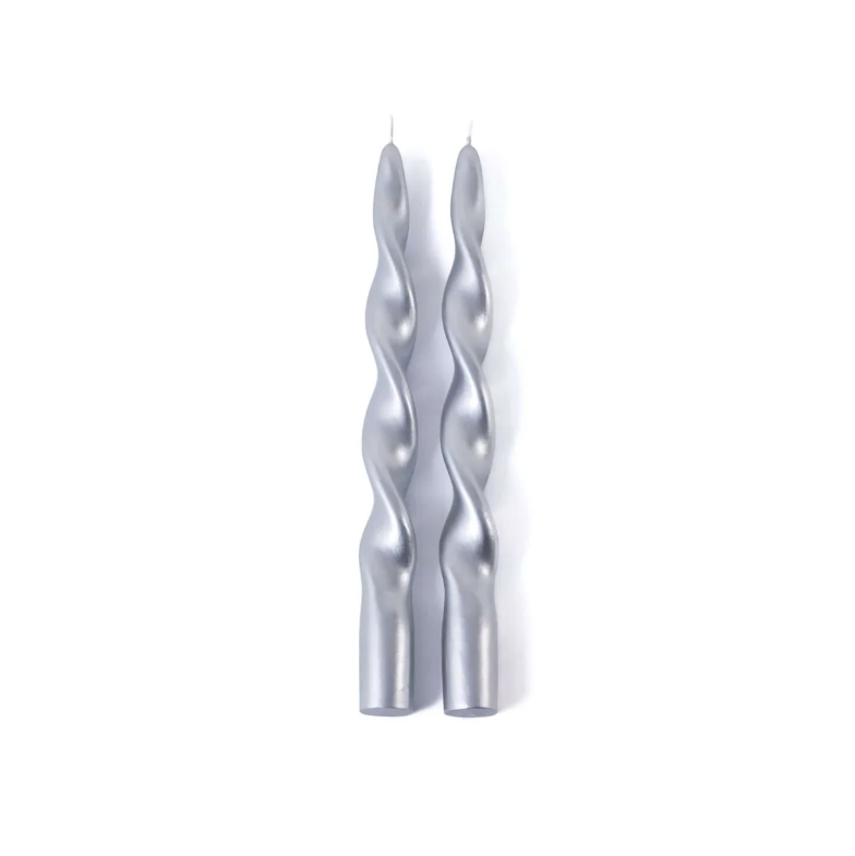 Silver Lumière Twist Formal Candles- Set of 2, 10"