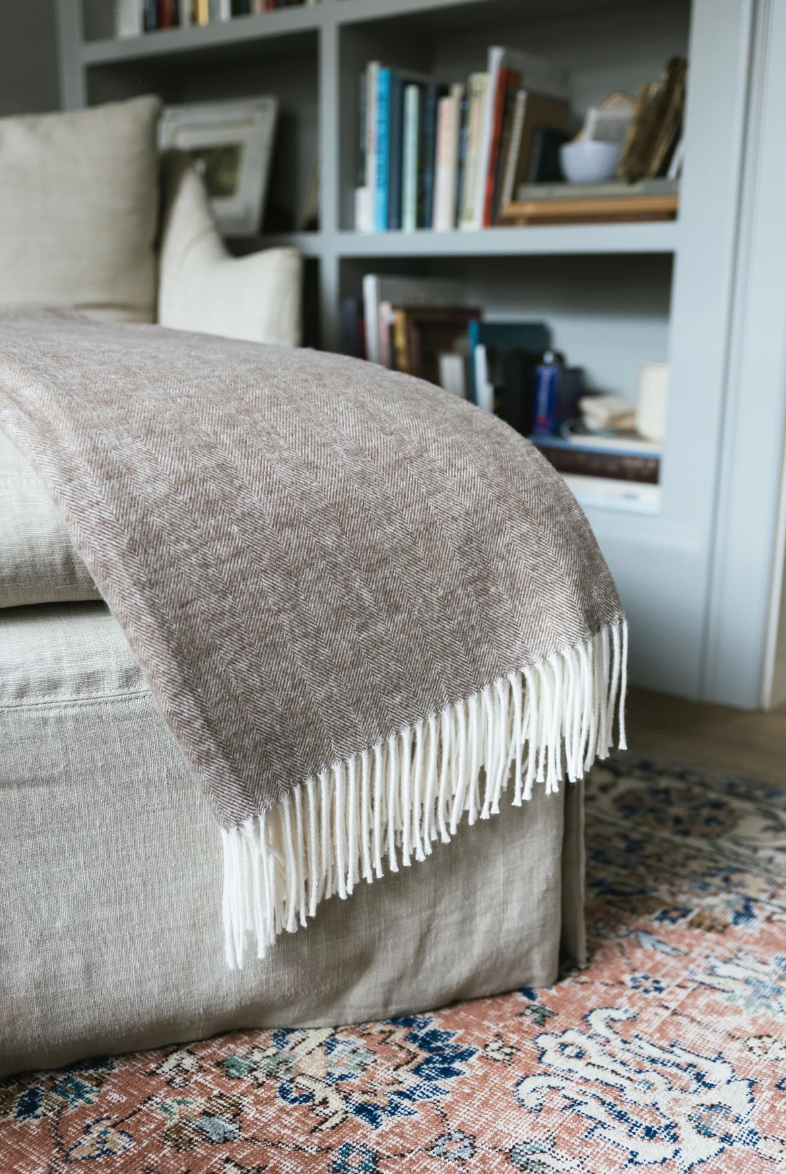 Cozy Earth Bamboo Herringbone Tassel Throw - Truffle
