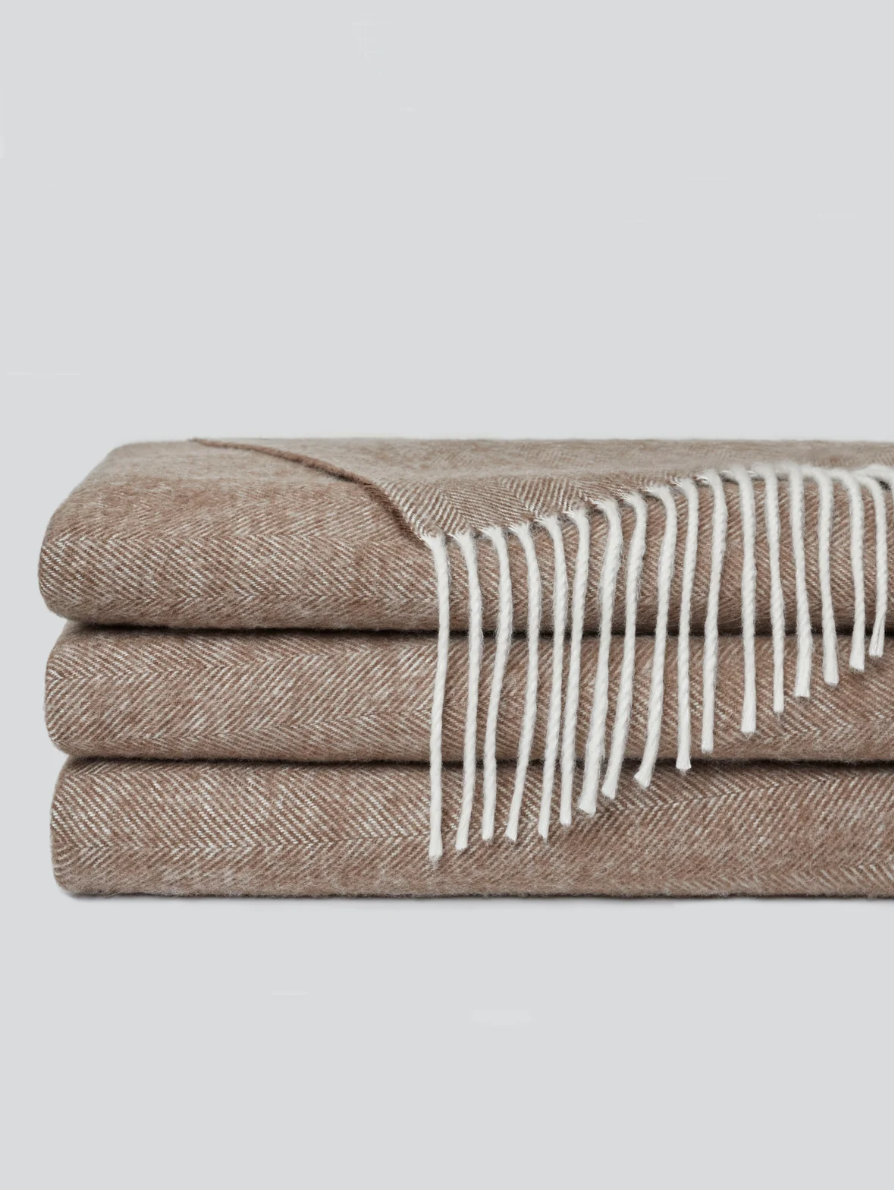 Cozy Earth Bamboo Herringbone Tassel Throw - Truffle