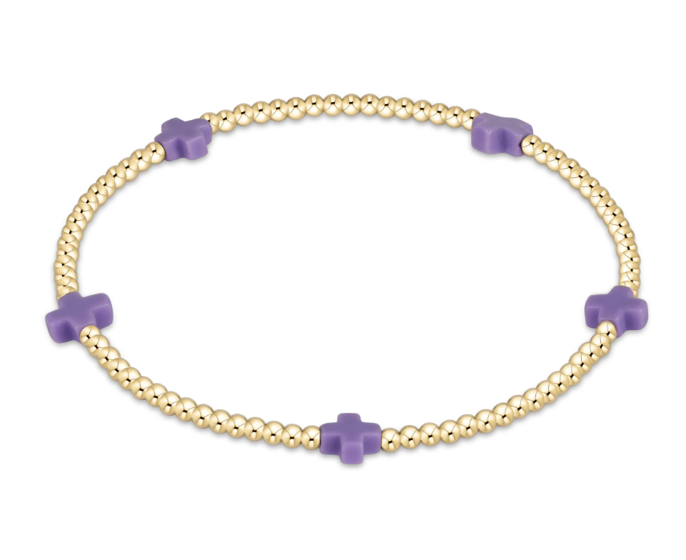egirl Signature Cross Small 2mm Gold Bracelet - Purple