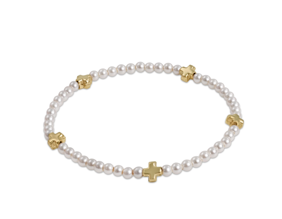 egirl Signature Cross Small 3mm Pearl Bracelet - Gold