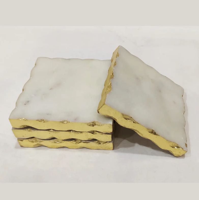 Set of 4 White Marble Coasters