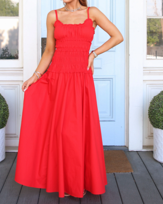 Karlie Solid Smock Cami Maxi Dress - Red