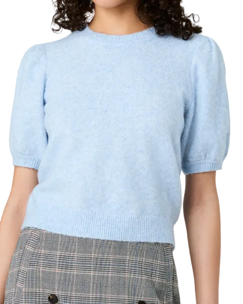 French Connection Yulia Knit Puff Sleeve Top - Glacial Blue