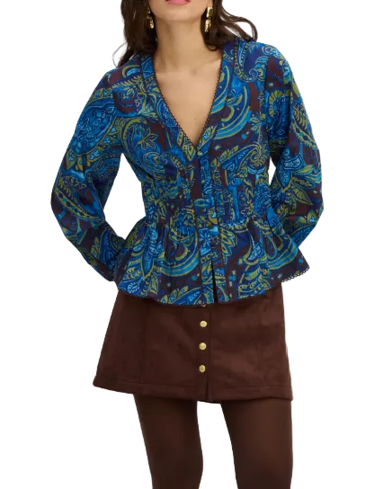 Allison Tatum Blouse - Blue Paisley Print