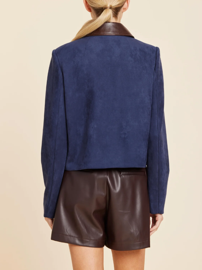 Dolce Cabo Vegan Leather New Trimmed Faux Suede Jacket - Navy Multi