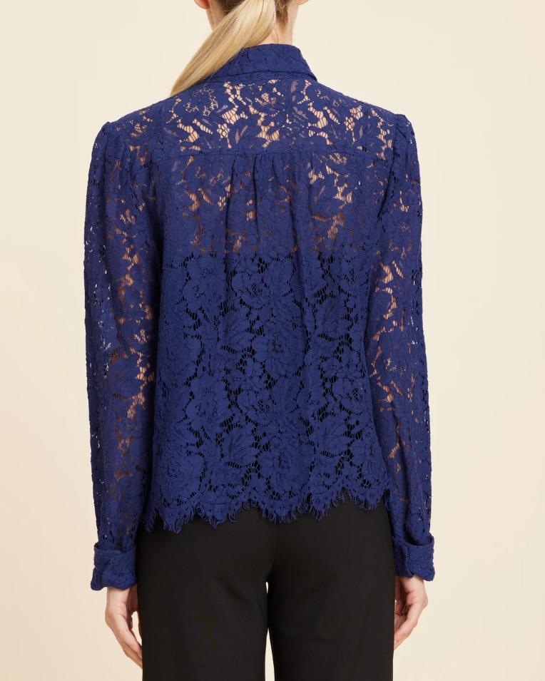 Dolce Cabo Lace Pearl Button Top - Blue