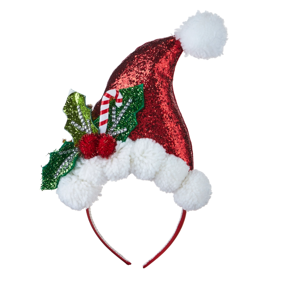 13" Santa Hat Headband with Holly - Gabrielle's Biloxi