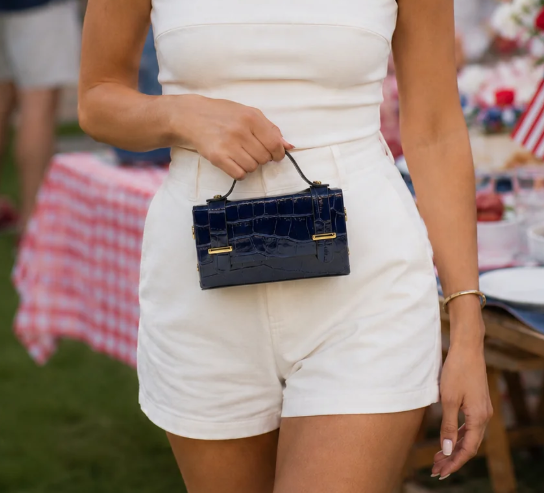 German Fuentes Leather Crocco Handbag - Navy