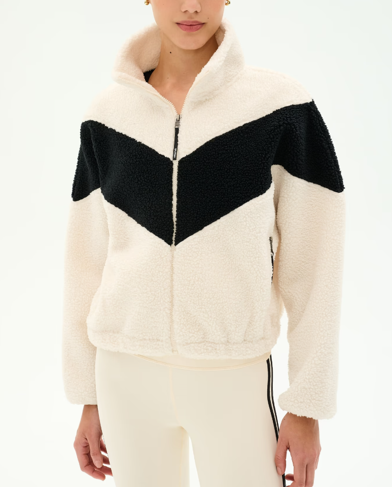 Splits59 Lottie Chevron Sherpa Full Zip Jacket - Creme/Black
