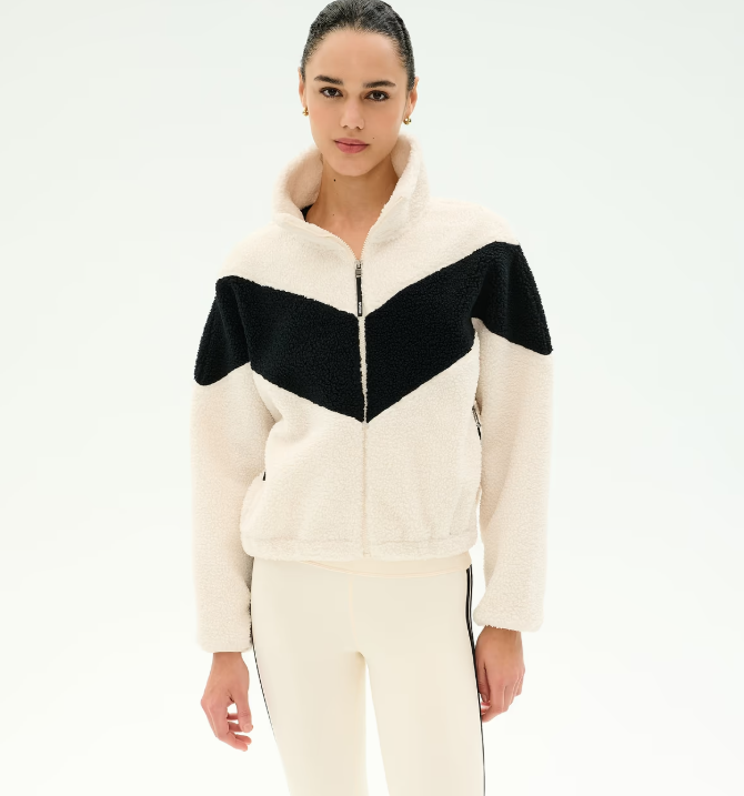 Splits59 Lottie Chevron Sherpa Full Zip Jacket - Creme/Black